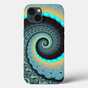 Abstract Blue Turquoise Orange Fractal Art Spiral iPhone 13 Case