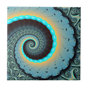 Abstract Blue Turquoise Orange Fractal Art Spiral Ceramic Tile