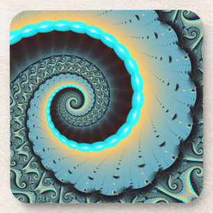 Abstract Blue Turquoise Orange Fractal Art Spiral Coaster