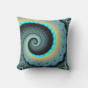 Abstract Blue Turquoise Orange Fractal Art Spiral Cushion