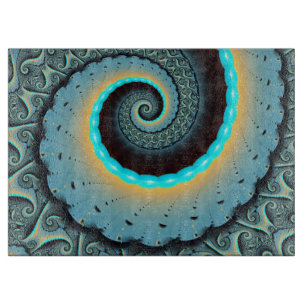 Abstract Blue Turquoise Orange Fractal Art Spiral Cutting Board
