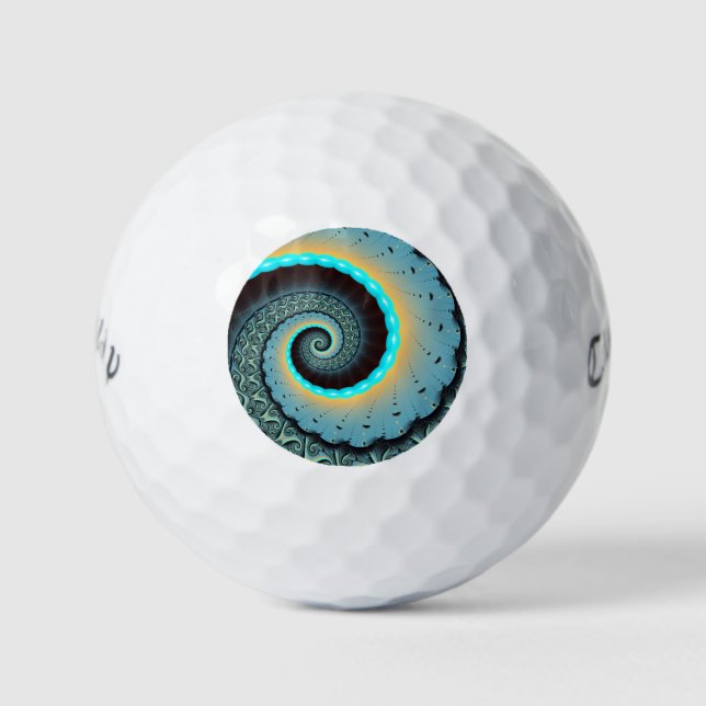 Abstract Blue Turquoise Orange Fractal Art Spiral Golf Balls (Front)