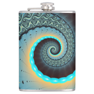 Abstract Blue Turquoise Orange Fractal Art Spiral Hip Flask