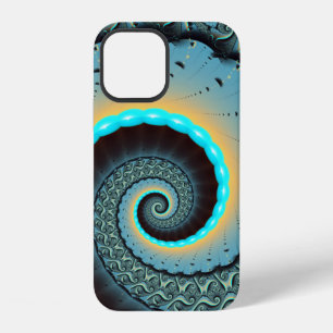 Abstract Blue Turquoise Orange Fractal Art Spiral iPhone 12 Case