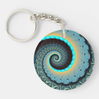 Abstract Blue Turquoise Orange Fractal Art Spiral Key Ring