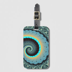Abstract Blue Turquoise Orange Fractal Art Spiral Luggage Tag