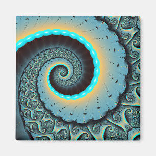 Abstract Blue Turquoise Orange Fractal Art Spiral Magnet