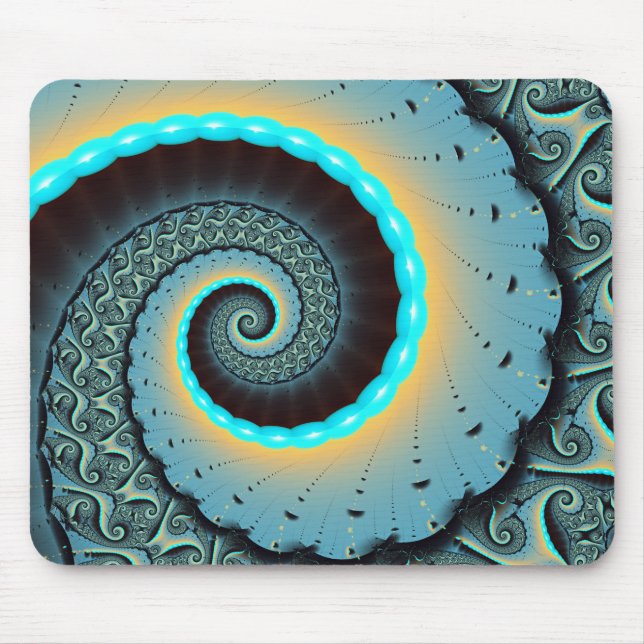 Abstract Blue Turquoise Orange Fractal Art Spiral Mouse Pad (Front)