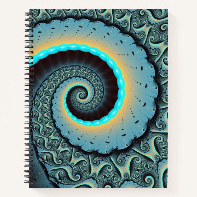 Abstract Blue Turquoise Orange Fractal Art Spiral Notebook (Front)