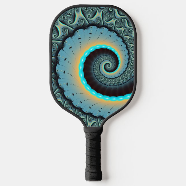 Abstract Blue Turquoise Orange Fractal Art Spiral Pickleball Paddle (Front)