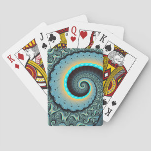 Abstract Blue Turquoise Orange Fractal Art Spiral Playing Cards