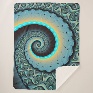 Abstract Blue Turquoise Orange Fractal Art Spiral Sherpa Blanket