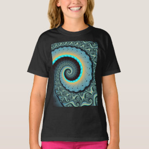 Abstract Blue Turquoise Orange Fractal Art Spiral T-Shirt