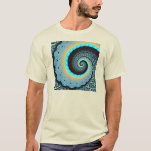 Abstract Blue Turquoise Orange Fractal Art Spiral T-Shirt
