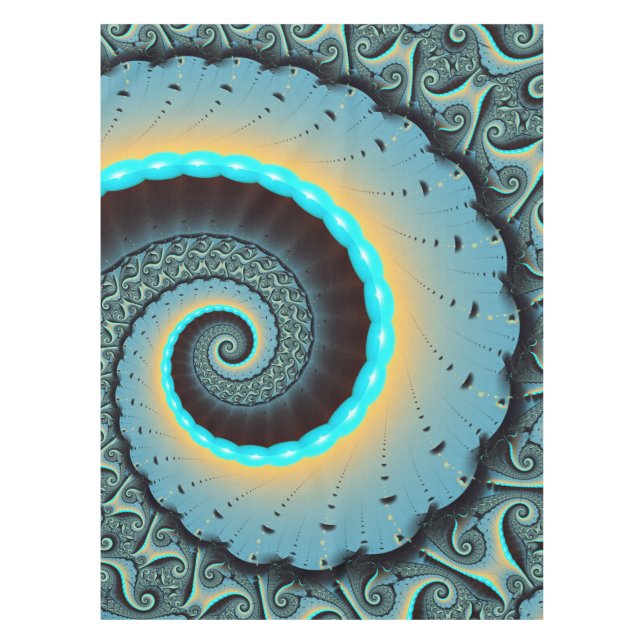Abstract Blue Turquoise Orange Fractal Art Spiral Tablecloth (Front)