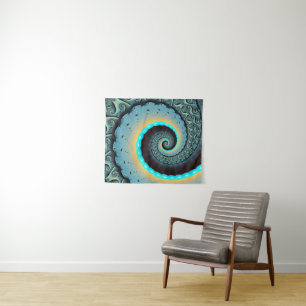 Abstract Blue Turquoise Orange Fractal Art Spiral Tapestry