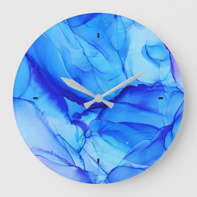 Abstract Blue Unique Alcohol Ink Art Large Clock (Front)