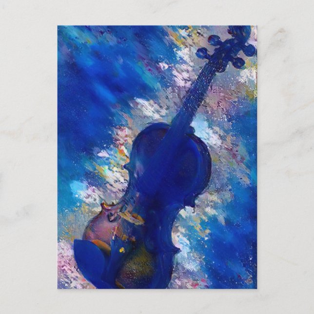 Abstract Blue Violin AI Digital Art Postcard (Front)