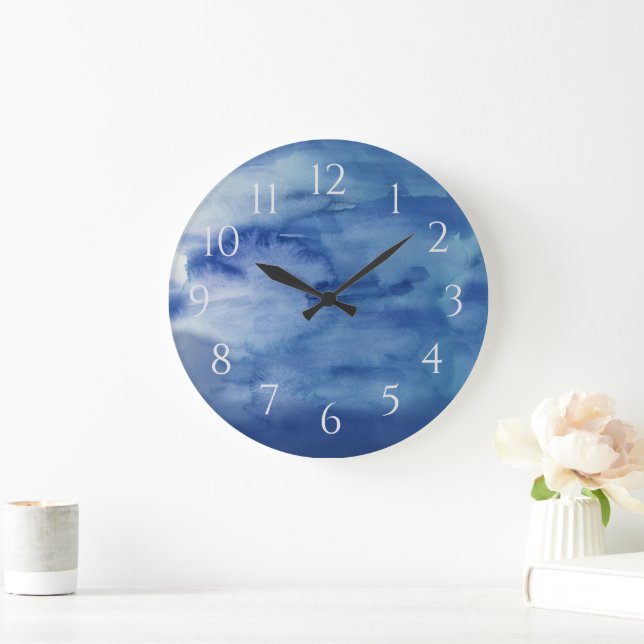 Abstract Blue Water Beach Decor Large Clock (Home)