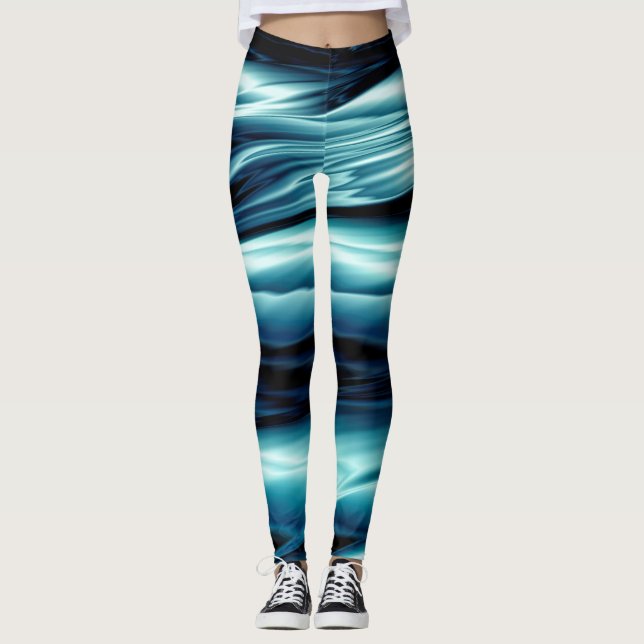 Abstract Blue Water Waves Leggings (Front)