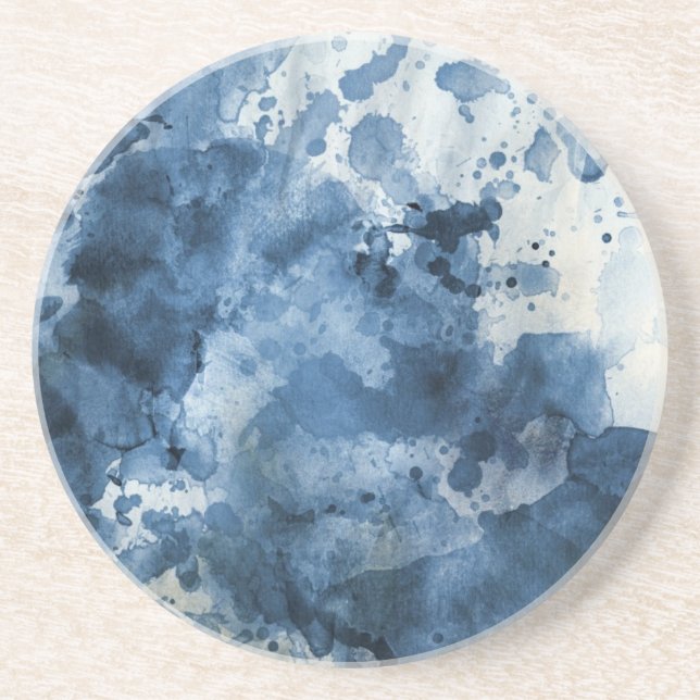 Abstract blue watercolor background coaster (Front)