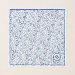 Abstract Blue Watercolor Curves Monogram Scarf<br><div class="desc">Whimsical abstract pattern of light to dark blue hand-painted curves are contained within a narrow blue and wider white border with a customisable monogram in the lower right corner. Personalise it with your initial in the sidebar. Makes a great gift for her. Blue S curves, U shapes, and other scrolling...</div>