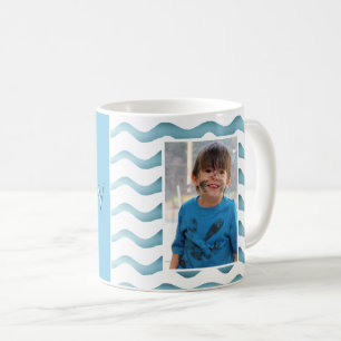 Abstract Blue Wave Boy Happy Birthday Photo Coffee Mug