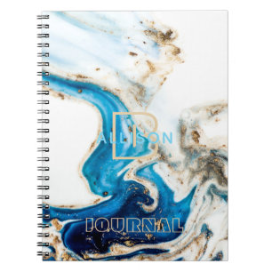 Abstract Blue White Gold Marble Monogram Notebook