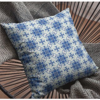 Abstract Blue White Tile Pattern Cushion