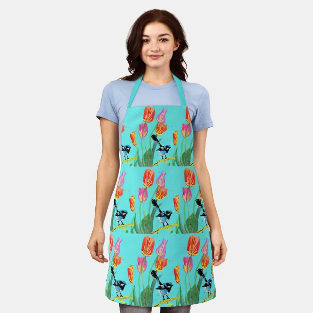Abstract Blue Wren Australian Bird Birds Apron  (Worn)