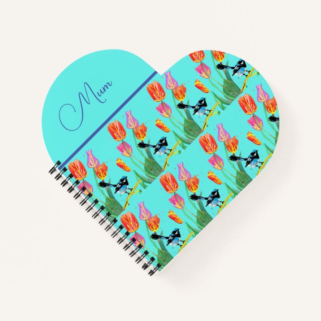 Abstract Blue Wren Australian Bird Birds Notebook (Front)