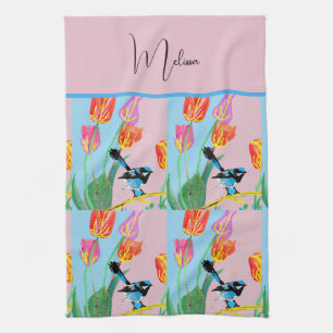 Abstract Blue Wren Australian Bird Birds Womens Tea Towel