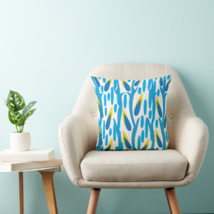 Abstract Blue Yellow Leaves  Cushion