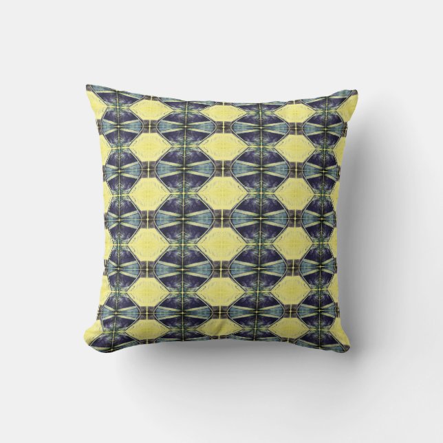 Abstract Blue + Yellow Nautical Pattern Cushion (Front)