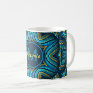 Abstract Blue Yellow Ornate Mandala Personalised Coffee Mug