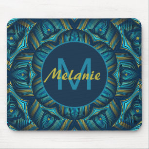 Abstract Blue Yellow Ornate Mandala Personalised Mouse Pad