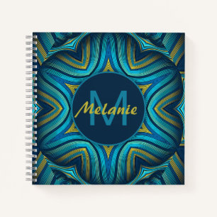 Abstract Blue Yellow Ornate Mandala Personalised Notebook