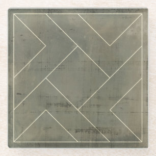 Abstract Blueprint with Geometric Shapes Glass Coaster
