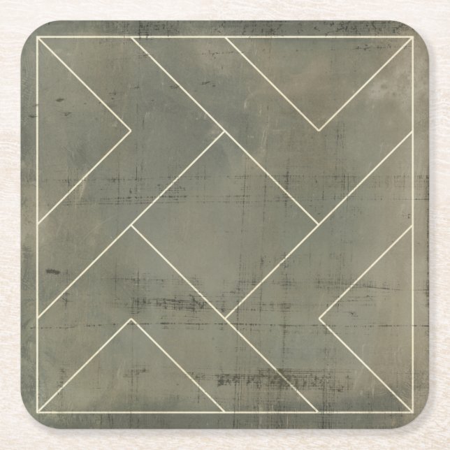 Abstract Blueprint with Geometric Shapes Square Paper Coaster (Front)