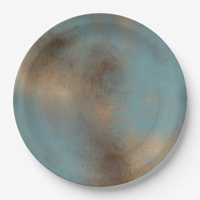 Abstract Blues Creams Painted Art Paper Plate (Front)