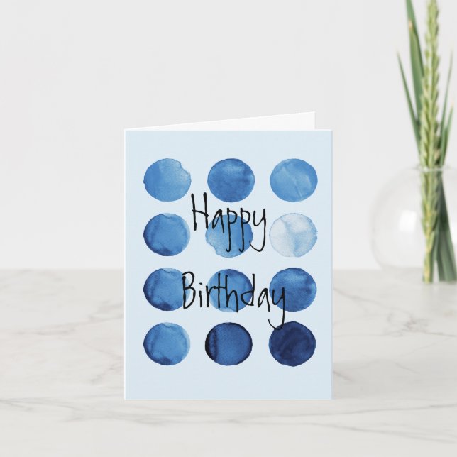 Abstract Blues Geometric Birthday Card (Front)