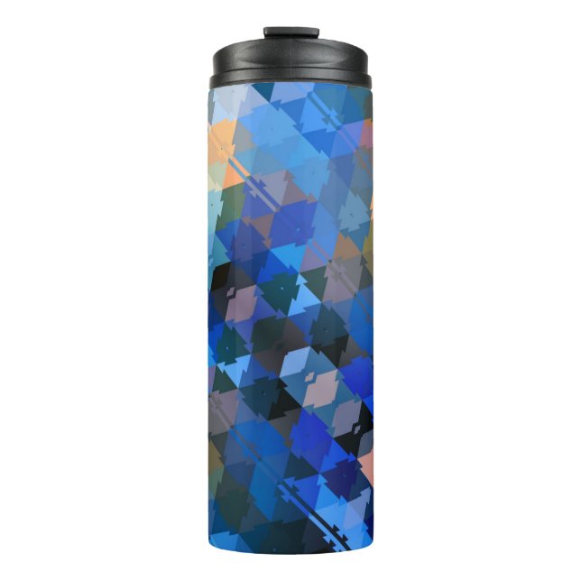 Abstract Blues Purple and Gold Triangles Thermal Tumbler (Front)