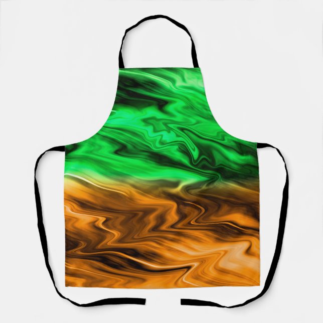Abstract blurry spotted pattern in orange green  apron (Front)