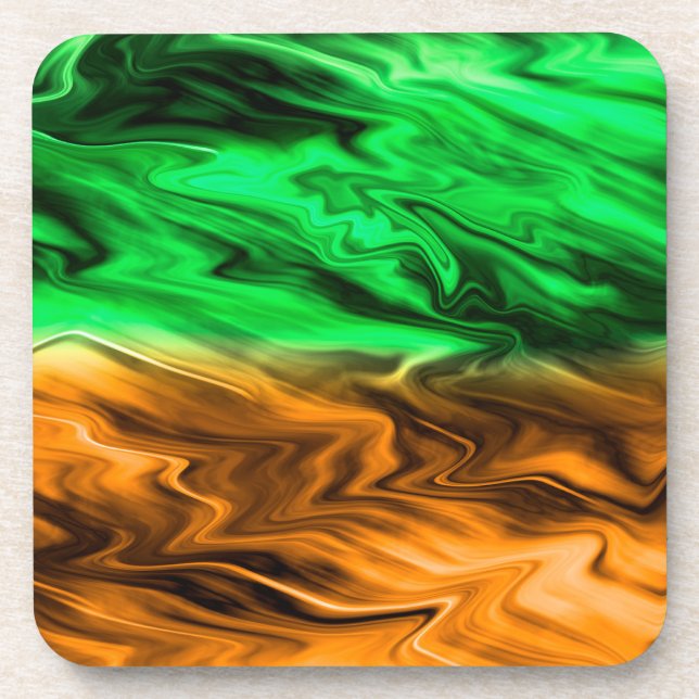 Abstract blurry spotted pattern in orange green  coaster (Front)