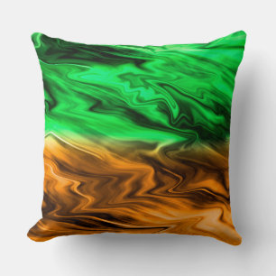 Abstract blurry spotted pattern in orange green cushion