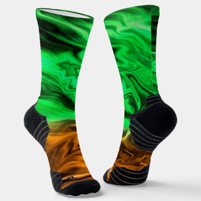 Abstract blurry spotted pattern in orange green  s socks (Angled)