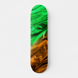 Abstract blurry spotted pattern in orange green skateboard