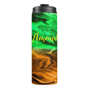 Abstract blurry spotted pattern in orange green thermal tumbler