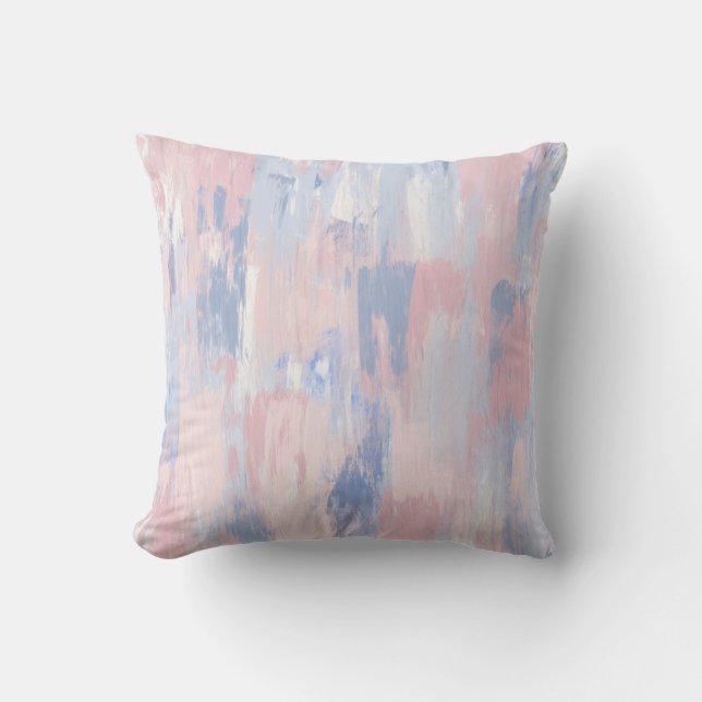 Abstract Blush and Blue Paint Strokes Cushion (Front)