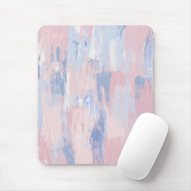 Abstract Blush and Blue Paint Strokes Mouse Pad (With Mouse)
